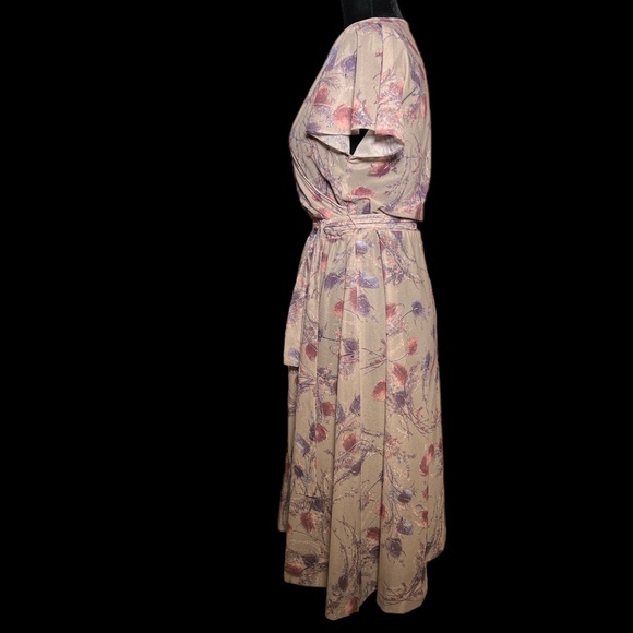 Handmade - 70's Floral Flutter Sleeve Sheer Dress - Size S/M - Picture 4 of 5